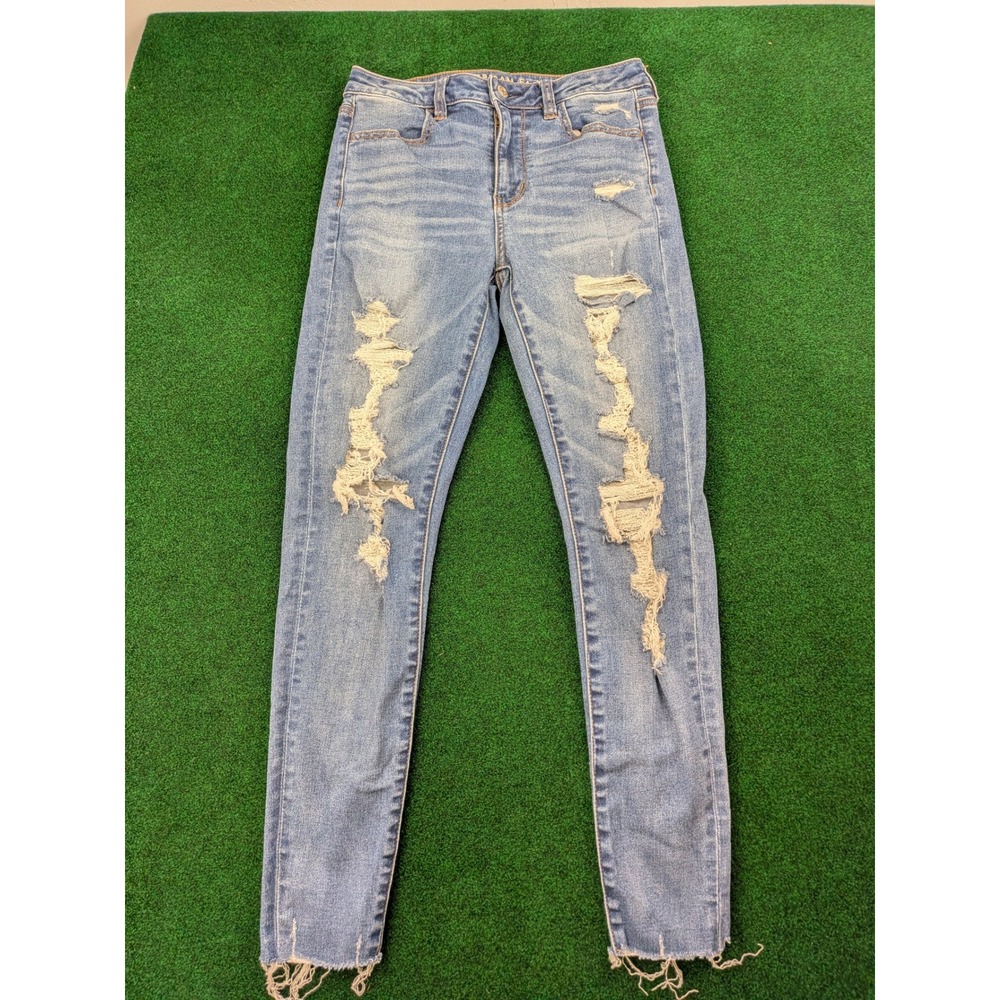 American Eagle Ne(x)t Level Stretch Skinny Jeans Light Wash Distressed 4 Short